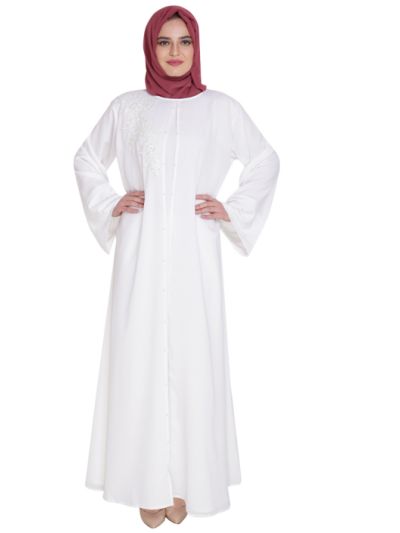 White Front Open Nida Abaya