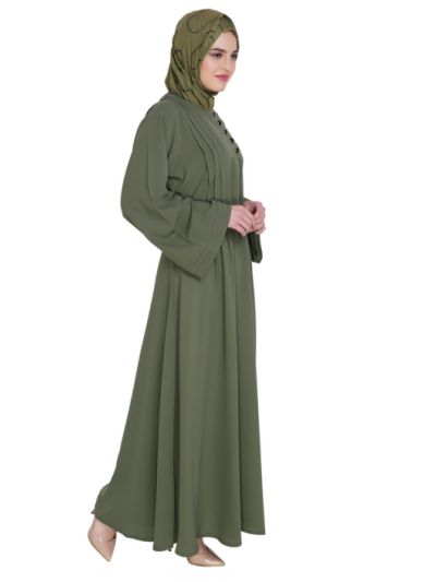 Green Pleated Kashibo Abaya