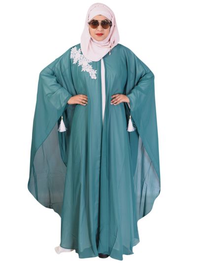 White & Green Kaftan Abaya 