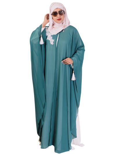 White & Green Kaftan Abaya 