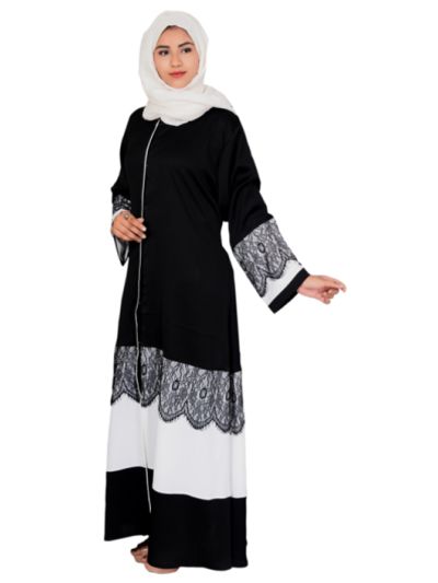 Front Open Black & White NIda Abaya