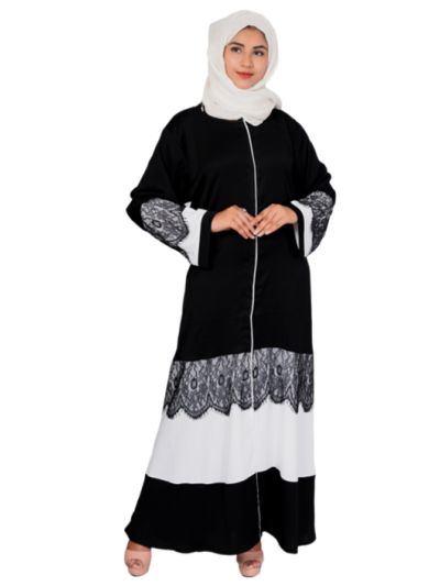 Front Open Black & White NIda Abaya