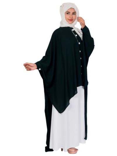 Half Kaftan Green & White Kashibo Abaya