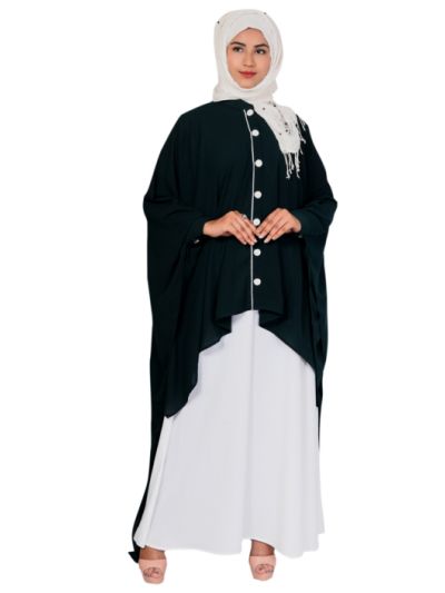 Half Kaftan Green & White Kashibo Abaya