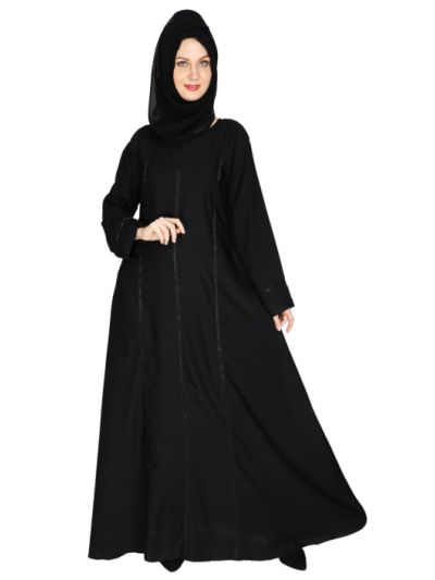Doori Pipe Hand Embroidery Black Imported Nida Abaya