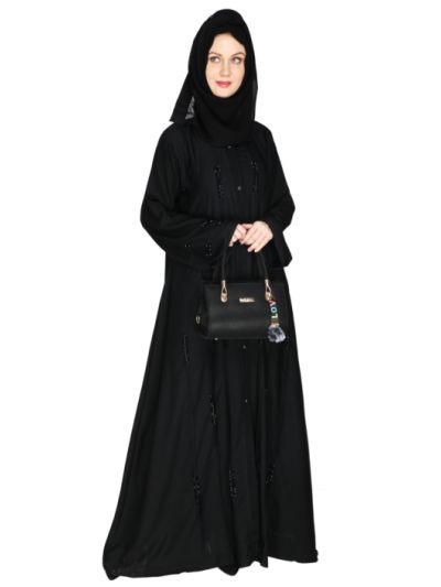 Hand Embroidery Anar dana Salli  Imported Fabric Black Abaya