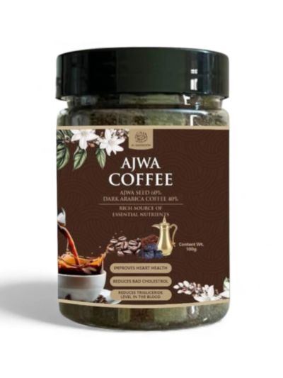 AL MASNOON Ajwa Coffee 100g – Blend of Ajwa Seed & Dark Arabica Coffee Beans, Rich & Flavorful, Pack of 1