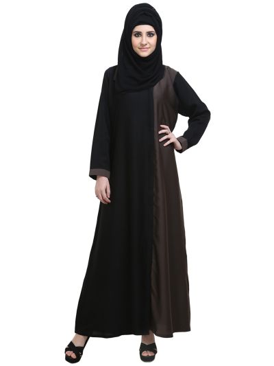 Black & Dusty Side Front Open Abaya