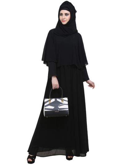 Black Double Layered Cape Style Abaya