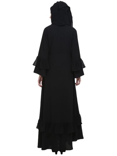 Black Large Flare Frill Designer Abaya