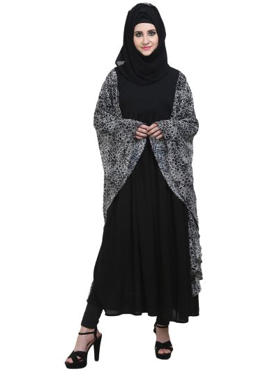 Black Printed Fabric kaftaan Style Abaya