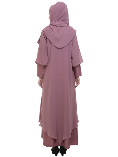 Baby Pink Double Layer Designer Zipper Front Open Abaya