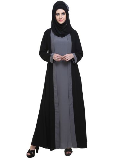 BLack & Grey Double Layered Formal Abaya