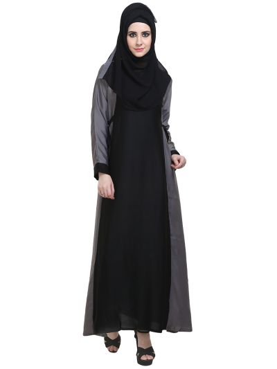 Black & Grey Both Side Belt Abaya