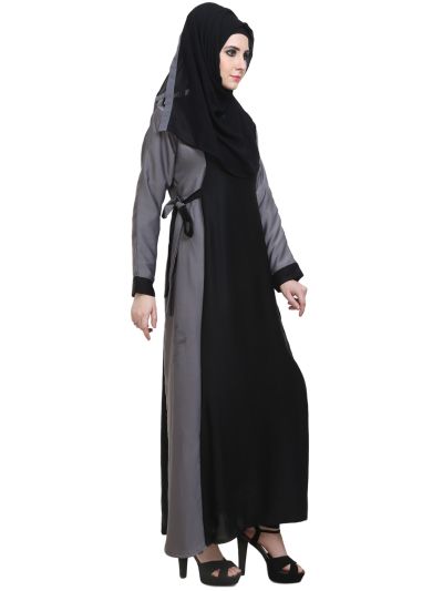 Black & Grey Both Side Belt Abaya