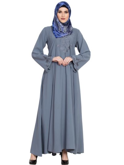 Light Grey Embroidered Kali Designer Abaya