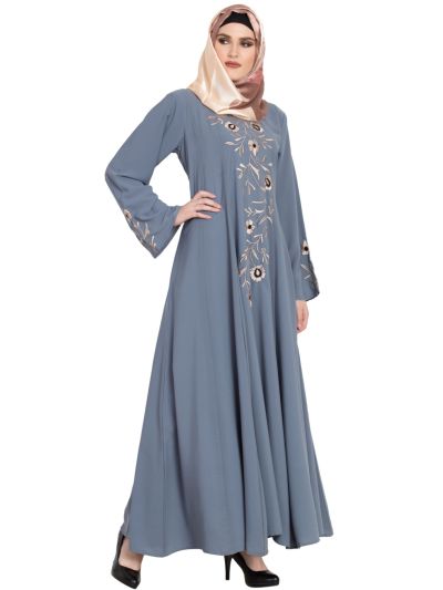 Grey Stylish Kali Designer Abaya With Embroidery