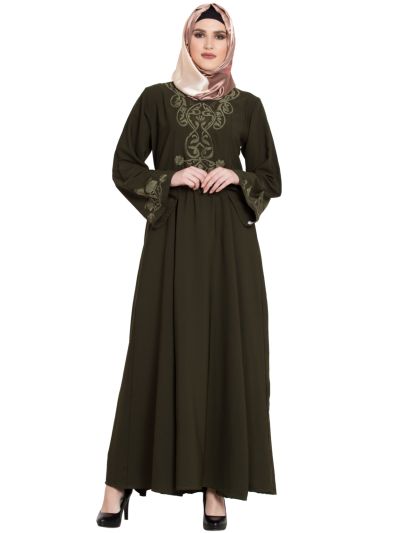 Mehendi Kali Design Abaya With Embroidery
