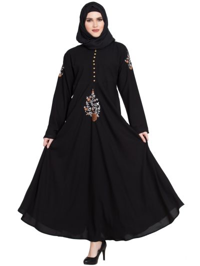 Black Embroidered Flared Stylish Abaya