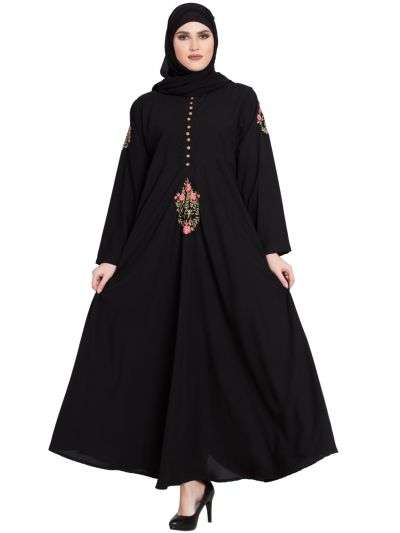 Black Stylish Designer Abaya With Embroidery