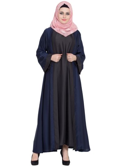 Navy Blue & Dark Grey Nida Shrugg Abaya
