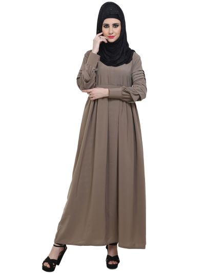 Fawn Color Designer Pleated Sleeves Abaya