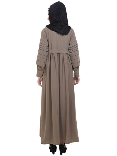 Fawn Color Designer Pleated Sleeves Abaya