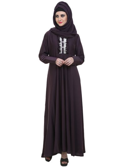 Purple Large Flare with Lace Work Abaya