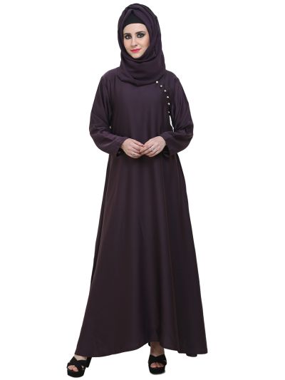 Purple A-Shaped Side Button Style Formal Abaya