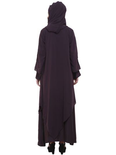 Purple Double Layer Desginer Zipper Front Open Abaya