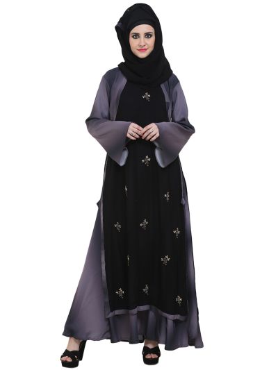 Black & Shaded Double Layer With Zari Work Designer Bridal Abaya