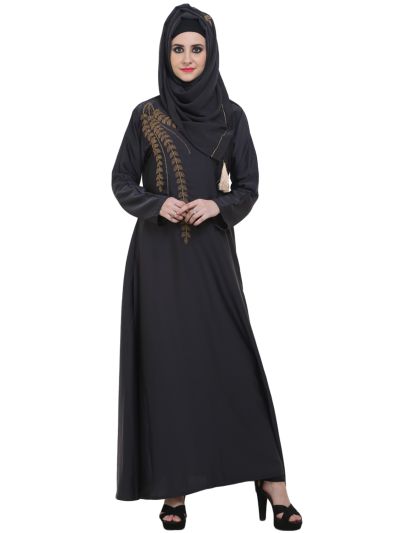 Dark Grey Designer Zari Work Bridal Abaya