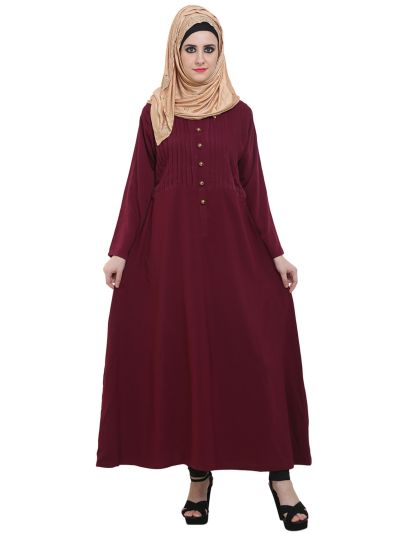 Maroon Pleated Designer Flare Abaya