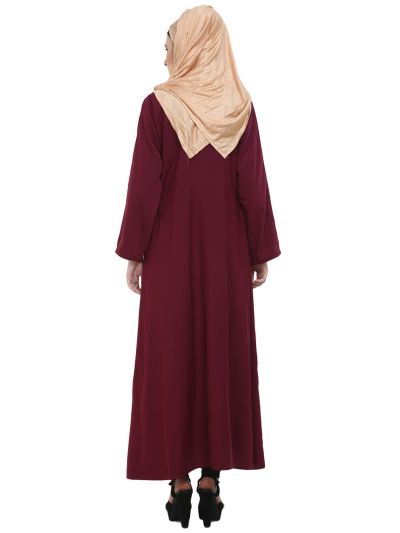 Maroon Pleated Designer Flare Abaya