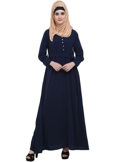 Navy Blue Pleated Flare Abaya