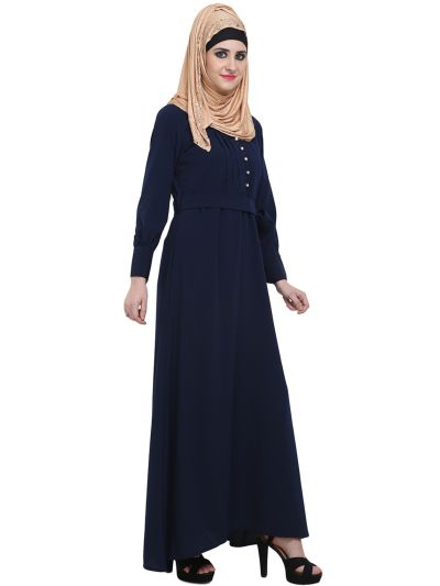 Navy Blue Pleated Flare Abaya