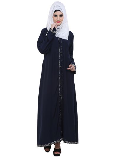 Navy Blue Front Open Formal Abaya