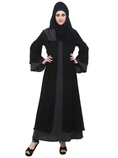 Black & Dark Grey Designer Flare Abaya