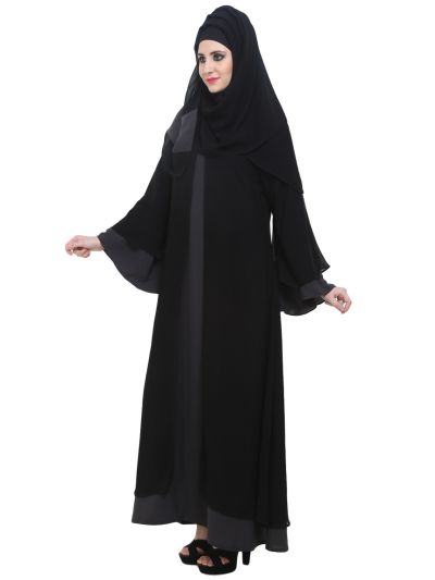 Black & Dark Grey Designer Flare Abaya