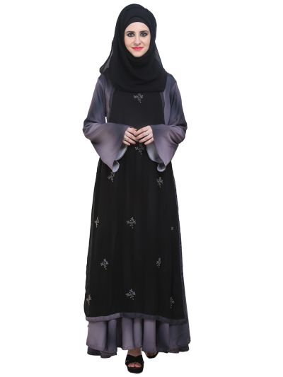 Black & Shaded Double Layer With Zari Work Designer Bridal Abaya