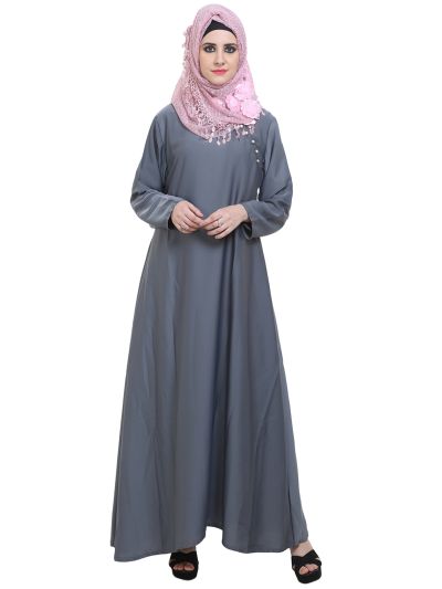 Grey Side Button Formal Abaya