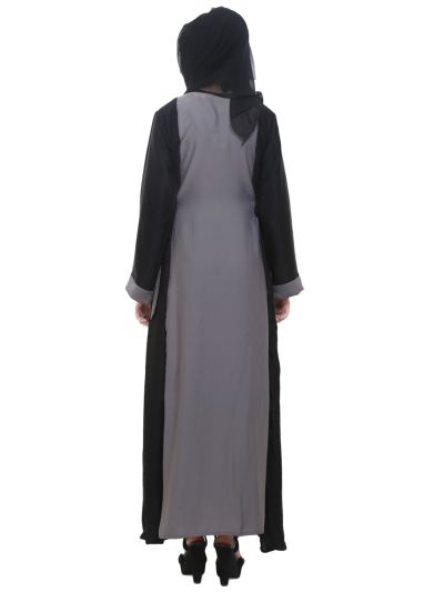 Black & Grey Simple Flare Side Belt Abaya