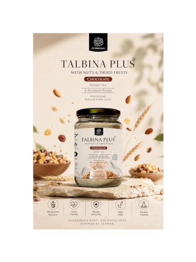 AL MASNOON Talbina+ Plus Instant Mix with Nuts & Dried Fruits, Enhanced with Natural Chocolate/A Wholesome Blend for Ultimate Peace and Nourishment, 350g Pack of 1