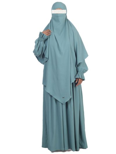 Turkish Blue Poly Crinkle Abaya