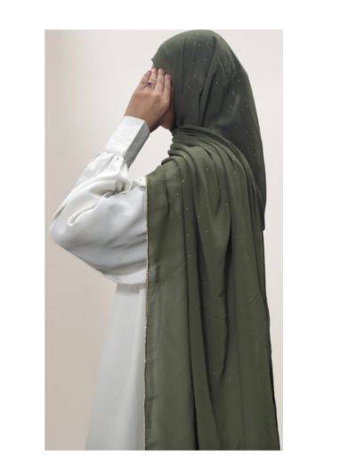Solid Rhinestone Embellished Georgette Hijab 