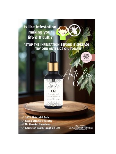  AL MASNOON Anti-Lice Oil 30ml / Herbal Lice Treatment with Neem, Tea Tree & Lavender/Natural Lice Killer for Hair & Scalp/Pack of 1