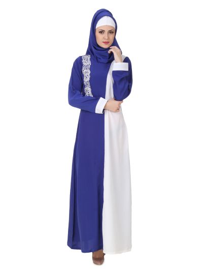 Asbah Crepe Royal Blue & White Abaya