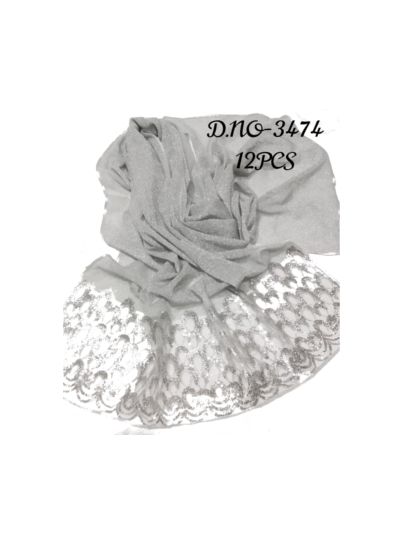 Premium Cotton Sparkling Silver Stole With Heavy Net Design (Set of  12)