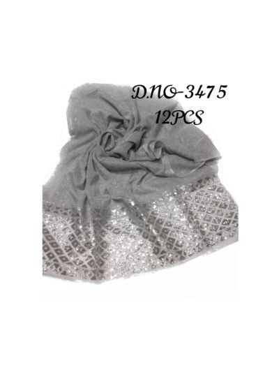 Premium Cotton - Shinny Silver Stole With Kite Shaped Design (Set of  12)