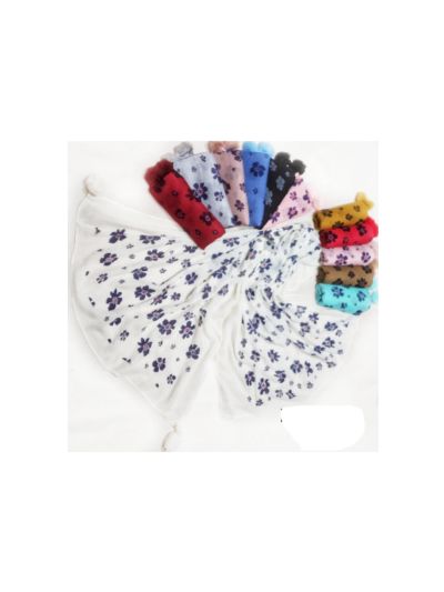 Flower Print All Over The Stole With Crush & Pom Pom (Set of  12)